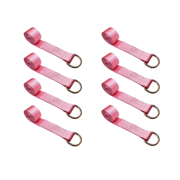 2" x 10' Lasso Strap w/ D Ring Auto Tie Down Wheel Lift Tow Truck Trailer Pink, 8PK